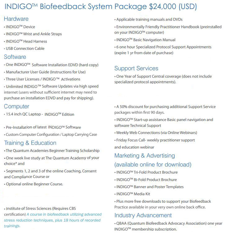 Indigo Quantum Biofeedback stress reduction device / system