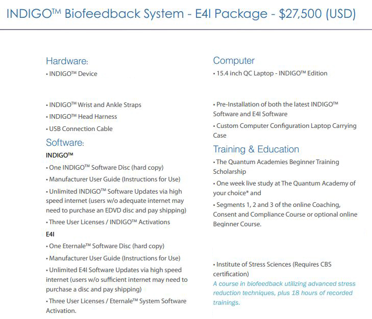 Indigo biofeedback system plus Eternale software E41