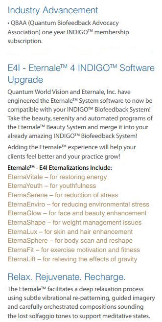 Indigo biofeedback system plus Eternale beauty system, part3