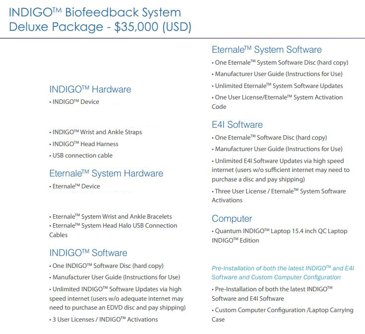 Indigo biofeedback system plus Eternale beauty system